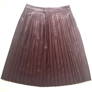 Pleated Burgundy Maroon Faux Leather PU Midi Skirt